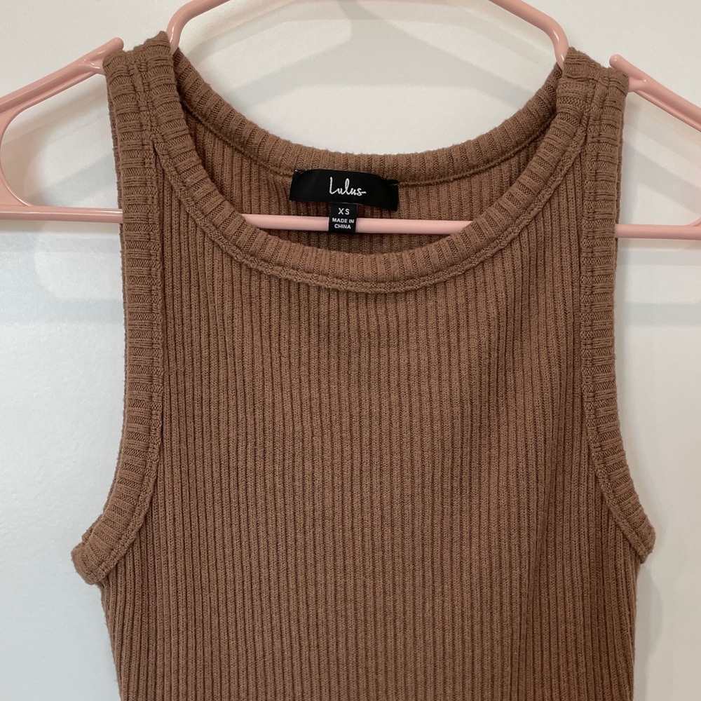 Lulu's Tan Ribbed Mini Dress - Picture 2 of 6